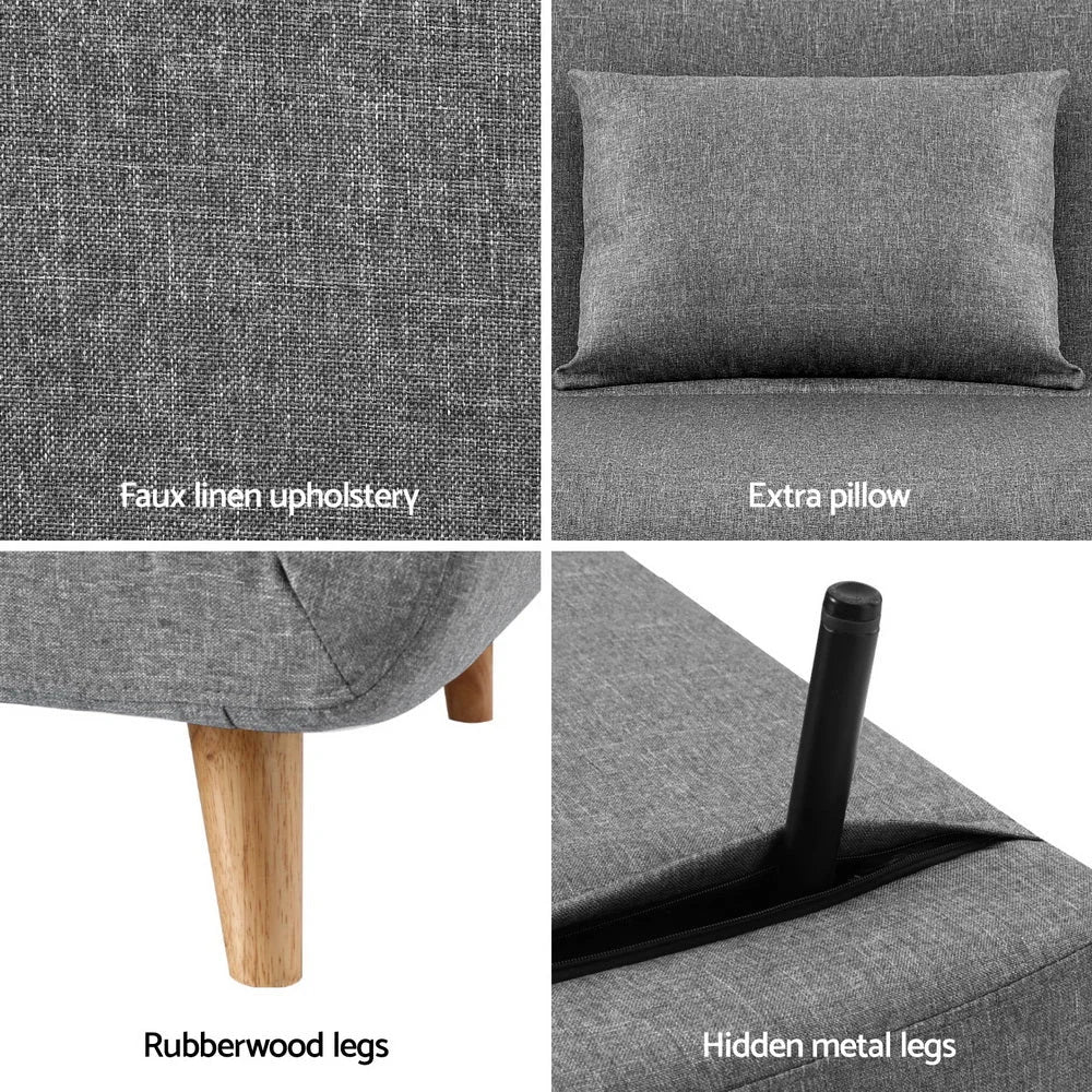 Sofa bed seater with matching accessories and clear item layout
