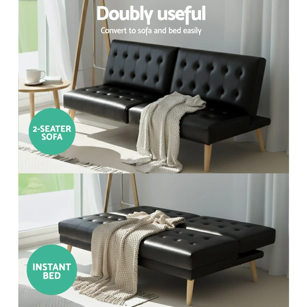 Artiss Sofa Bed Couch 1 Seater Lounge Fabric Black