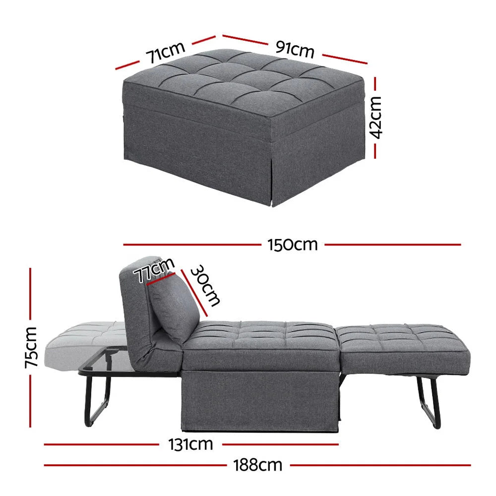 Grey sofa couch Bed Lounge Convertible Ottoman 1