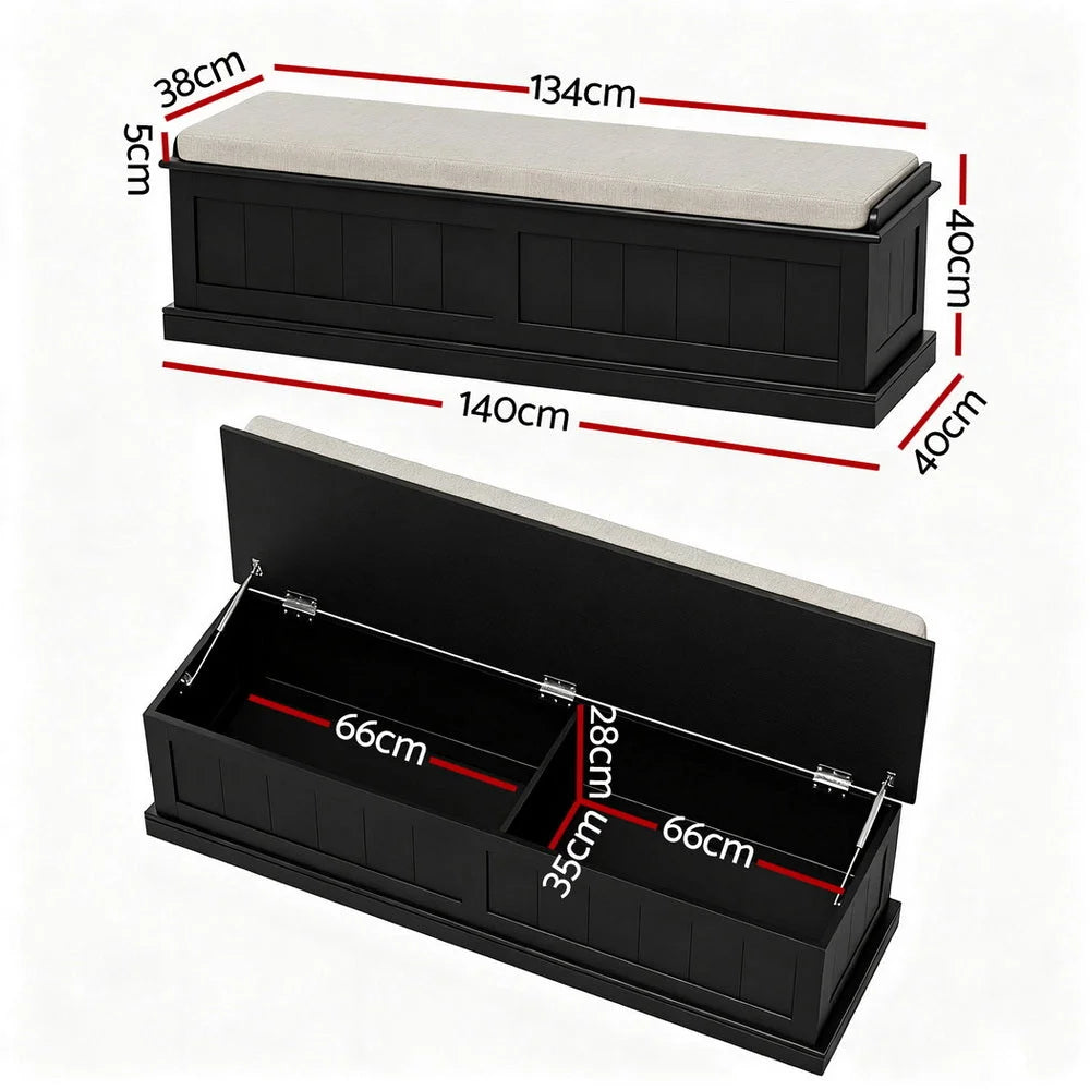 Black 140cm storage box with caster wheels and side handle rail