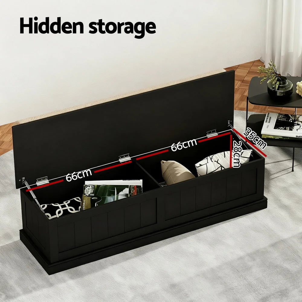 Black 140cm storage ottoman blanket with colour matched pieces and support fittings