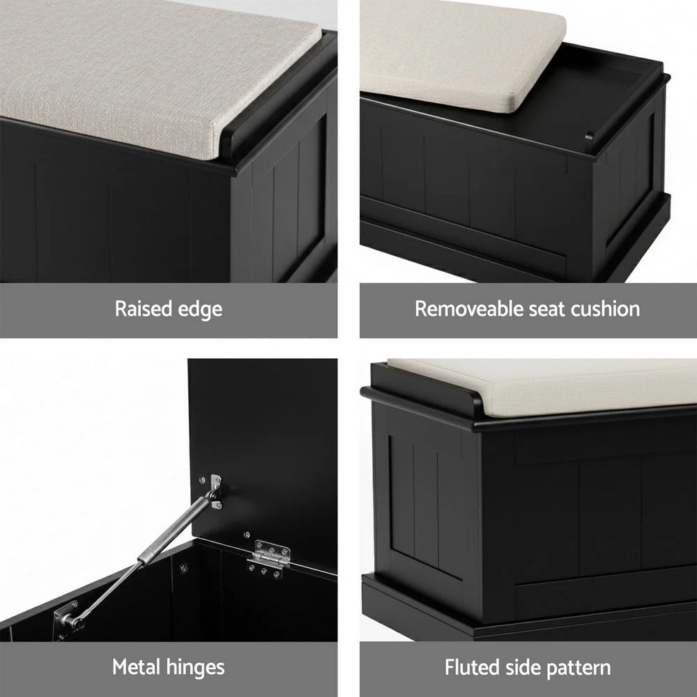 Black 140cm storage ottoman blanket with handles, panels and accessory pieces
