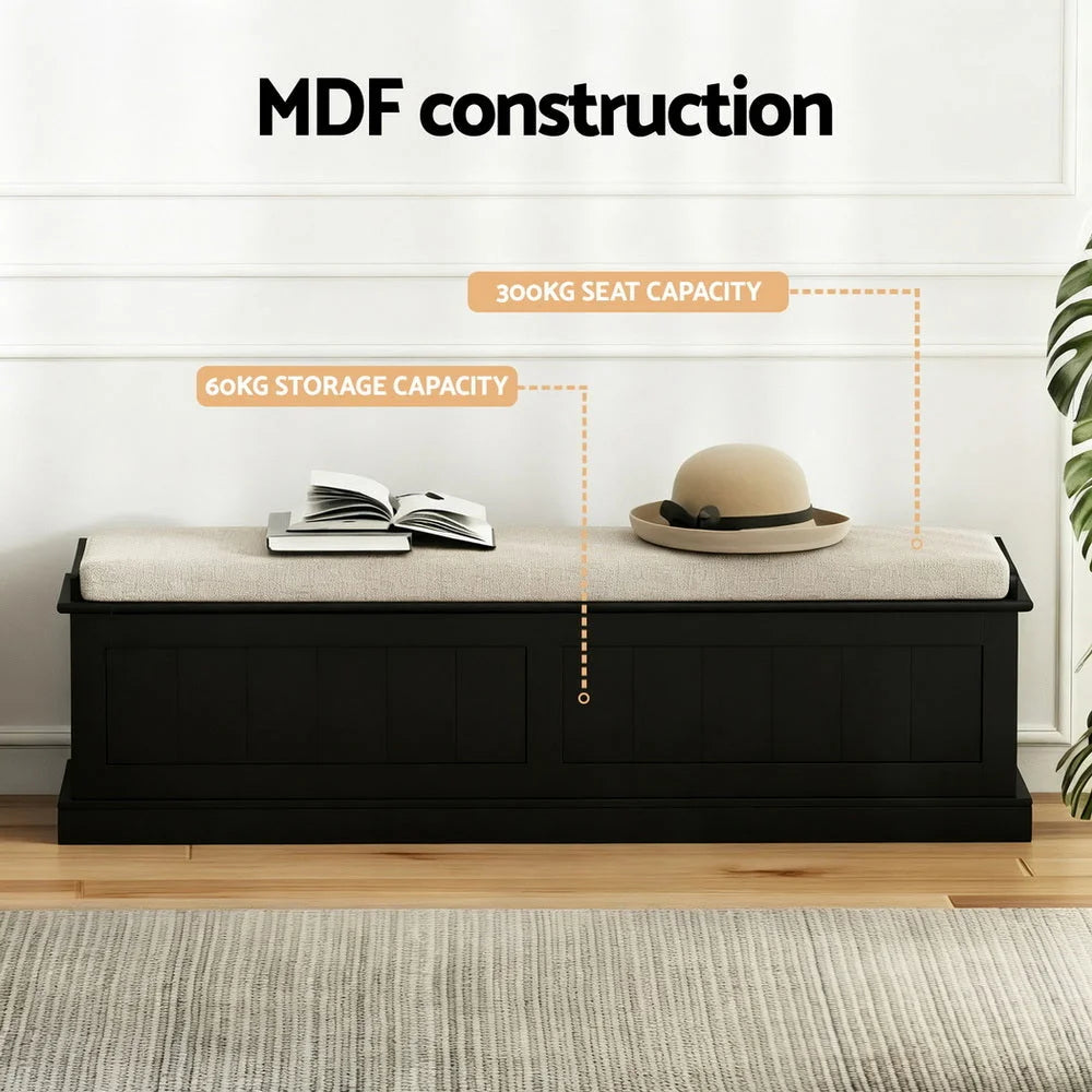 Black 140cm storage ottoman blanket with boxed accessories and matching pieces
