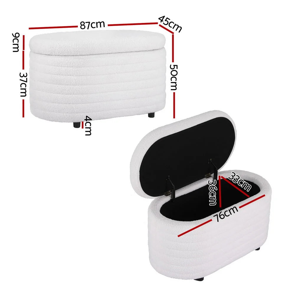 Storage ottoman blanket with box boucle oval