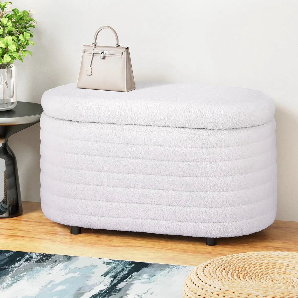 Fabric 87cm storage ottoman blanket with box boucle oval