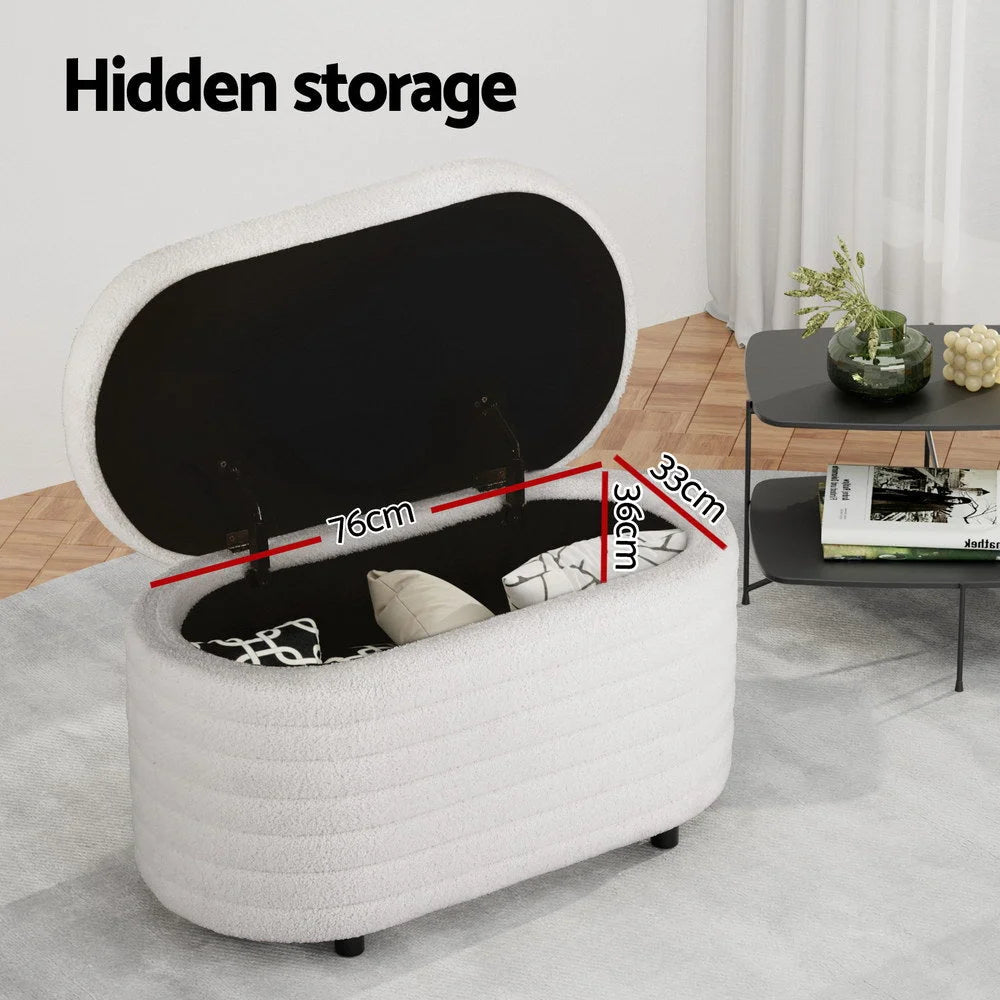 Artiss Storage Ottoman Blanket Box 87cm Boucle Fabric Oval