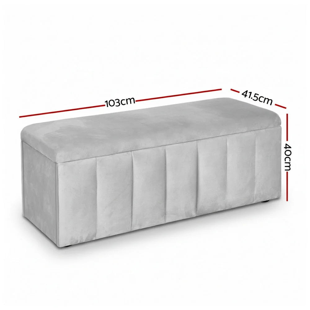 Artiss Storage Ottoman Blanket Box Velvet Grey 103cm from Home My Garden