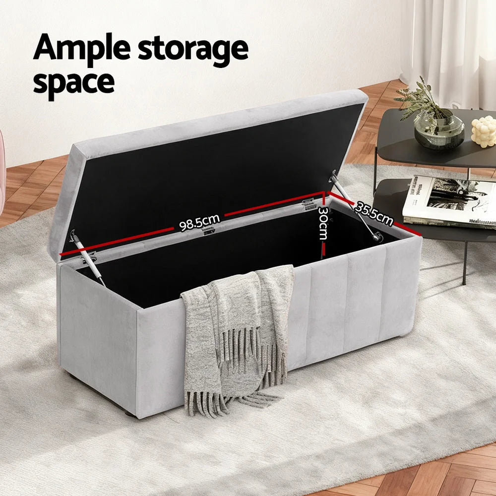 Artiss Storage Ottoman Blanket Box Velvet Grey 103cm shown for online product comparison