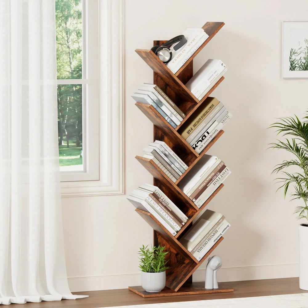Living Room Bookcases Shelves Tree Bookshelf 9 Tiers Walnut