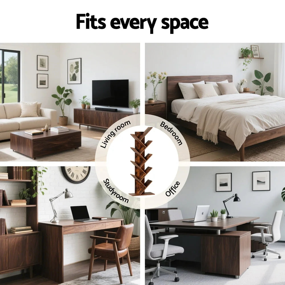 Walnut Living Room Bookcases Shelves Tree Bookshelf 9 Tiers