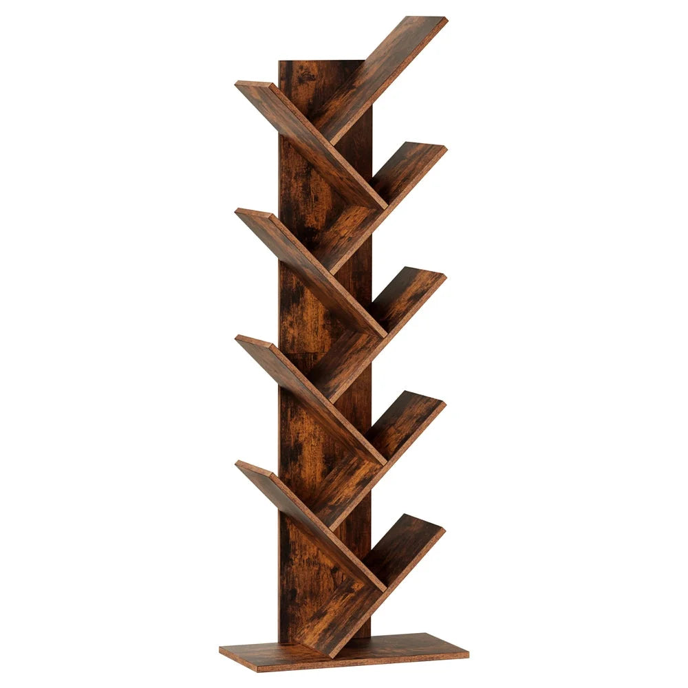 Tree Bookshelf 9 Tiers Walnut Living Room Bookcases Shelves