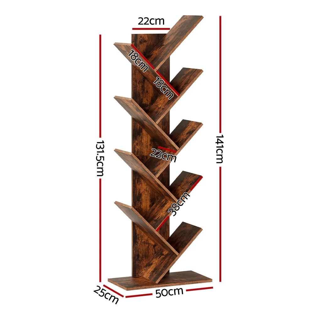 Tree Bookshelf 9 Tiers Living Room Bookcases Walnut