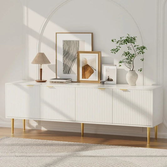 White 180cm storage cabinet with tv entertainment unit stand
