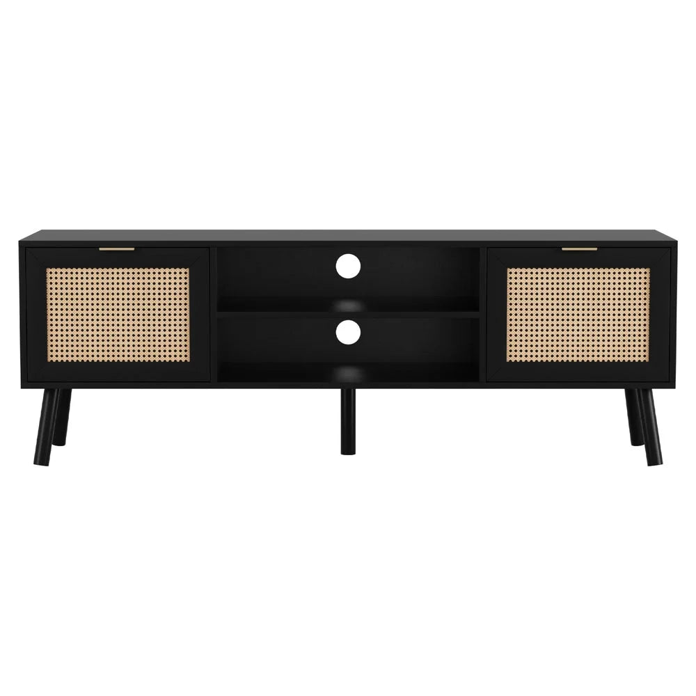 Black 150cm storage cabinet with slim storage layout and glass door