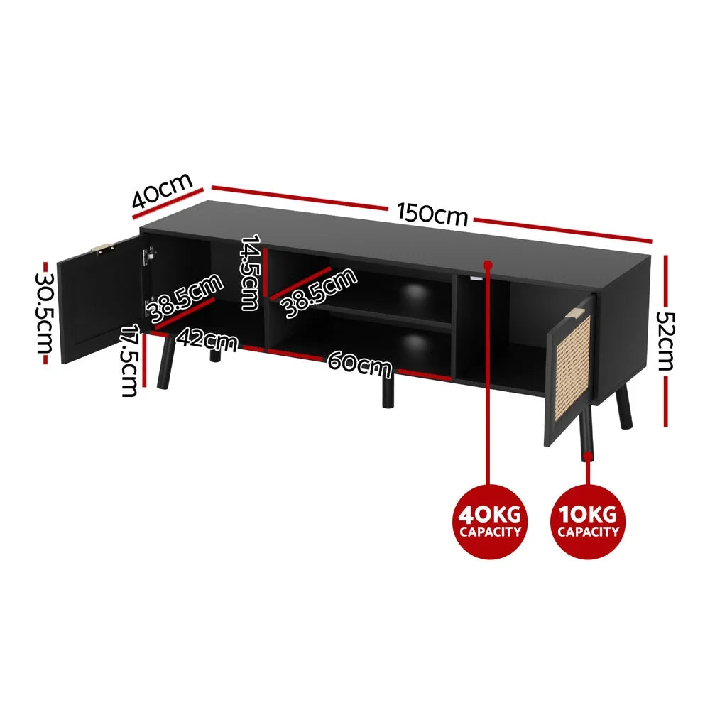 Black 150cm storage cabinet with handles and internal shelves