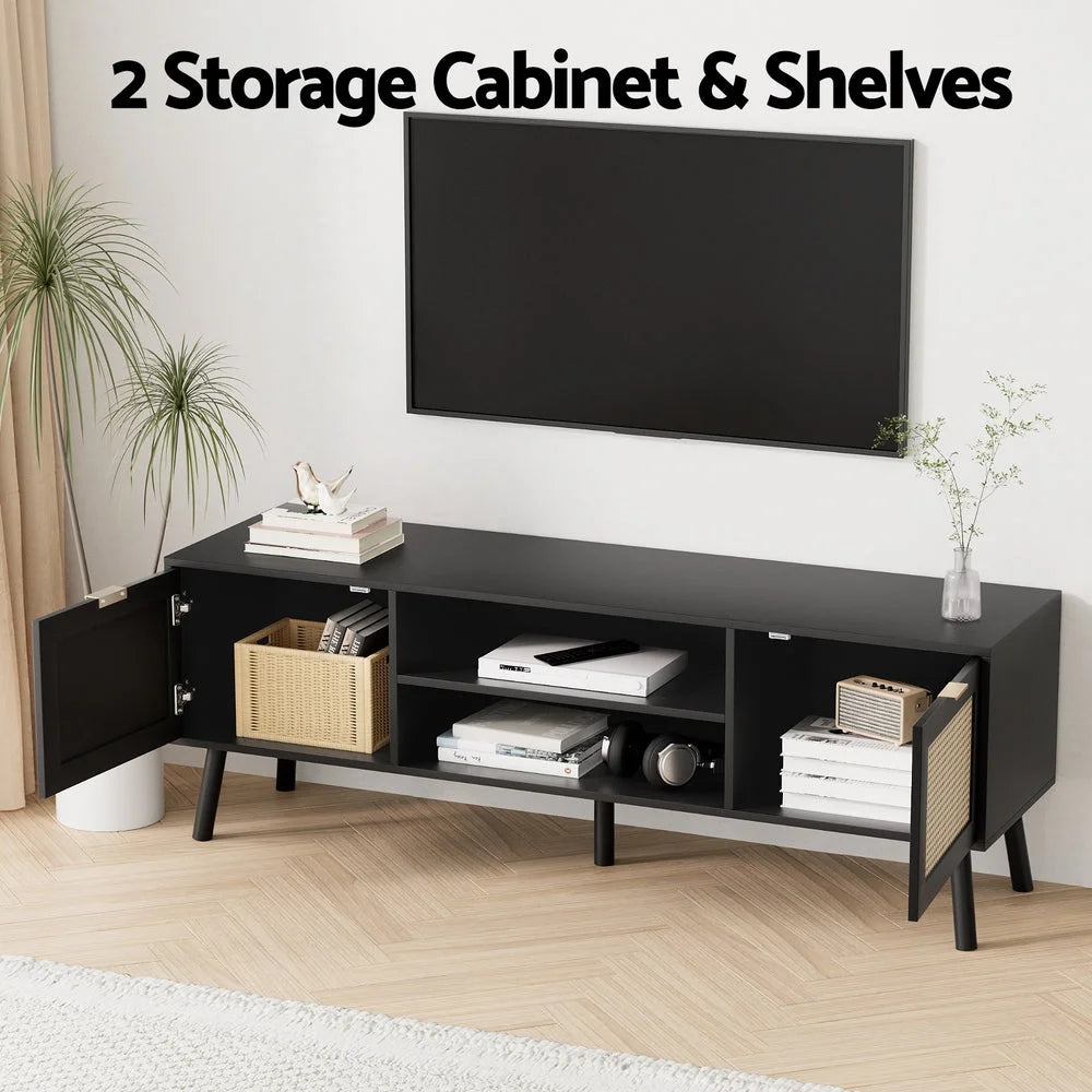 Black 150cm storage cabinet with shelves and cupboard storage layout
