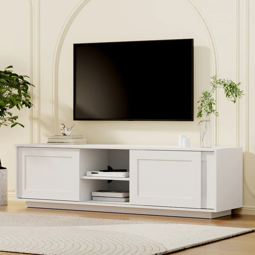 White 160cm storage cabinet with shelves and cupboard storage layout