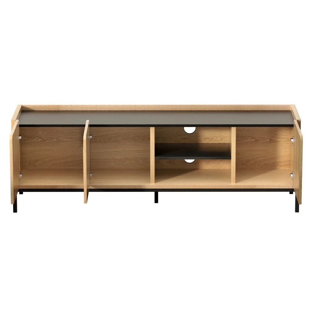 160cm entertainment unit with long media cabinet and tapered base rail