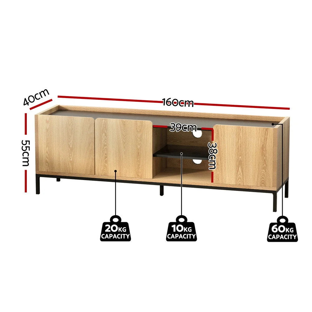 160cm entertainment unit with ribbed cabinet doors and long media console top