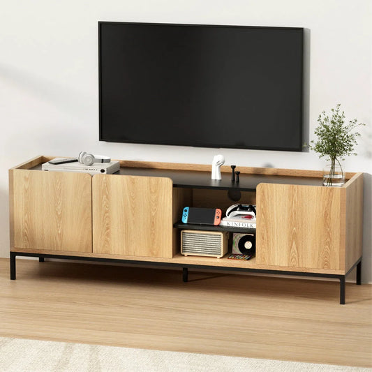 160cm entertainment unit with wide TV console top and cupboard sections