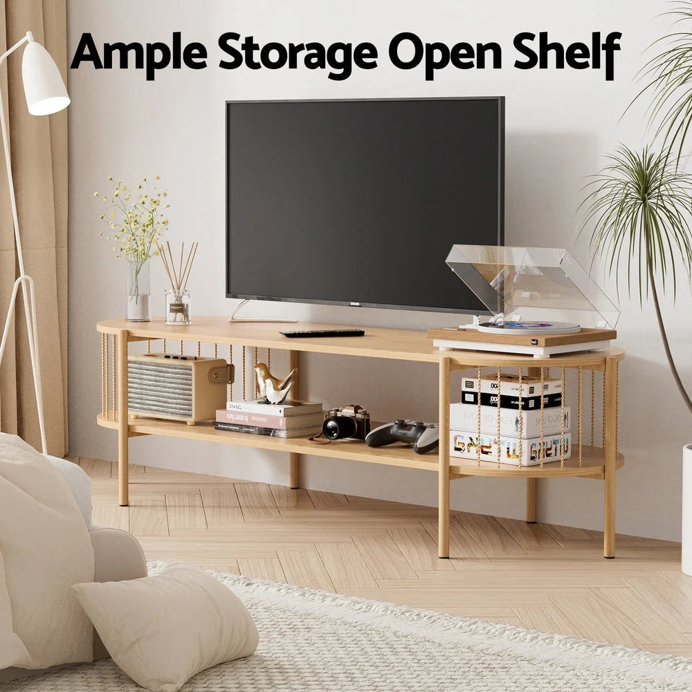 148cm entertainment unit with ribbed cabinet doors and long media console top