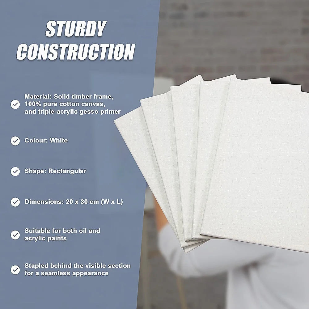 Artist Blank Stretched Canvas 5 Pack - 20x30cm White Oil