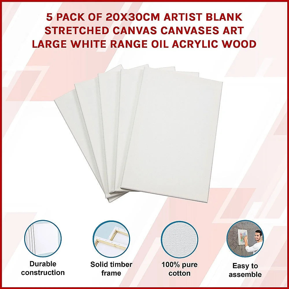 Artist Blank Stretched Canvas 5 Pack - 20x30cm White Oil