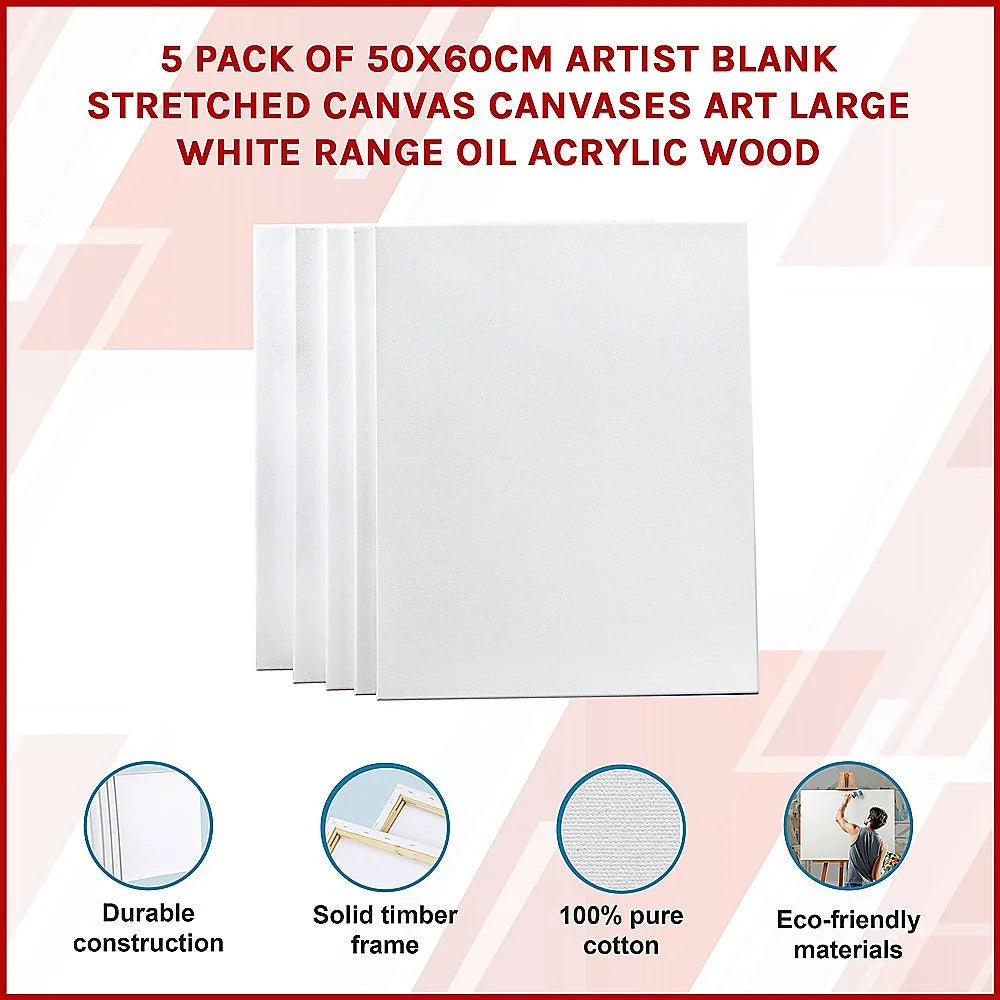 Artist Blank Stretched Canvas 5 Pack - 50x60cm White Oil
