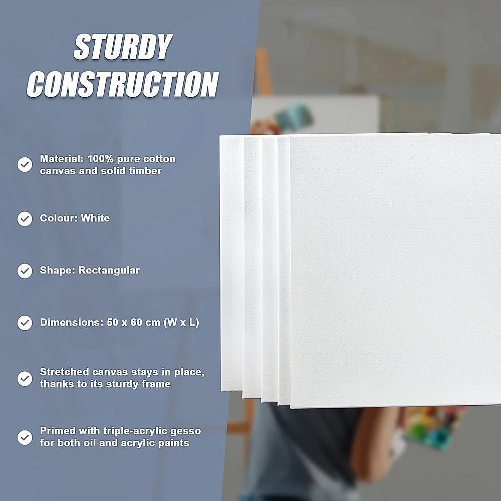Artist Blank Stretched Canvas 5 Pack - 50x60cm White Oil