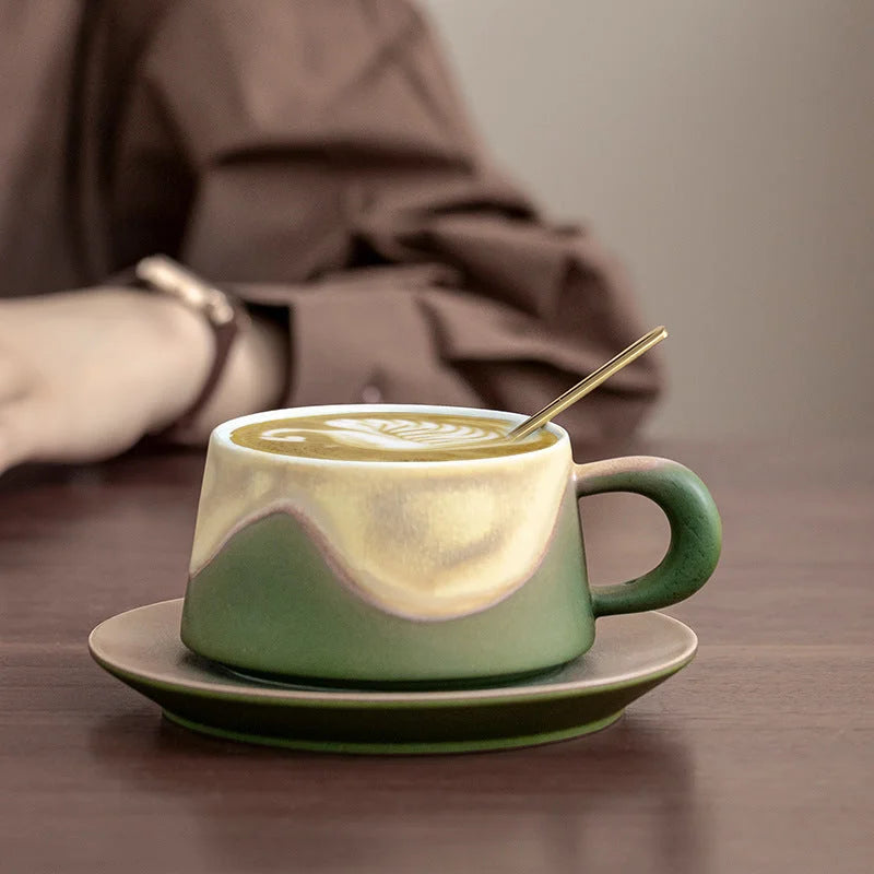 Artistic Ceramic Coffee Cup & Saucer Set with Spoon