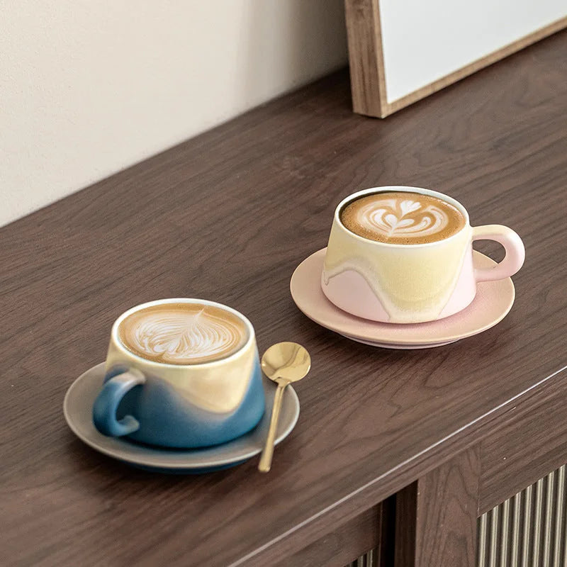Artistic Ceramic Coffee Cup & Saucer Set with Spoon