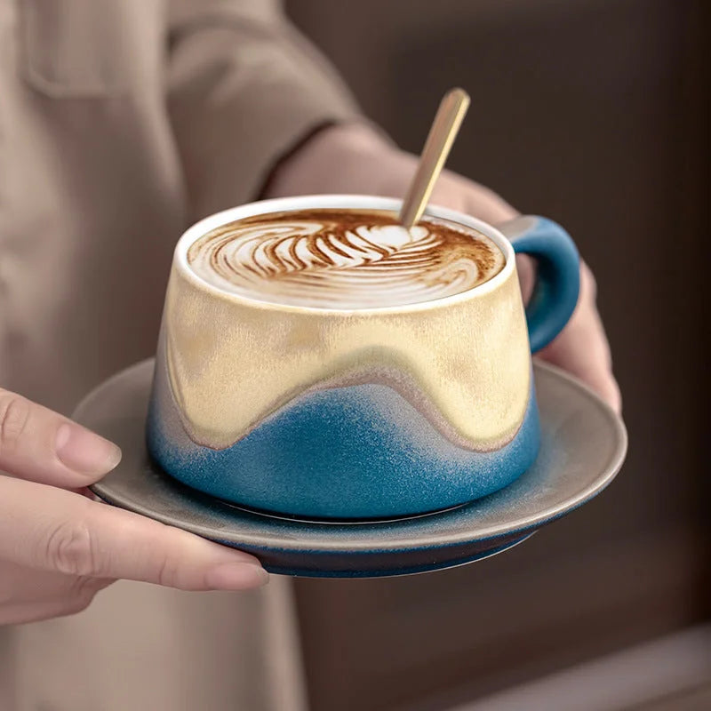 Artistic Ceramic Coffee Cup & Saucer Set with Spoon