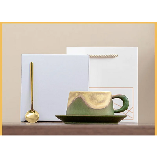Artistic Ceramic Coffee Cup & Saucer Set with Spoon