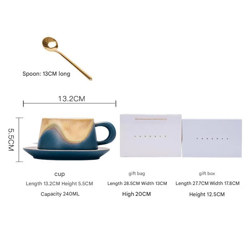 Artistic Ceramic Coffee Cup & Saucer Set with Spoon