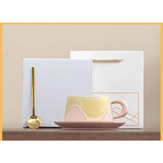 Artistic Ceramic Coffee Cup & Saucer Set with Spoon
