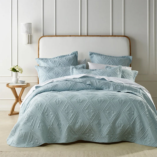 Aspen Sky Blue Embroidered Bedspread Set - King - Home &