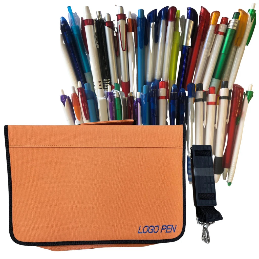 Assorted Ball Point Pens + Pen Holder Folder Bulk