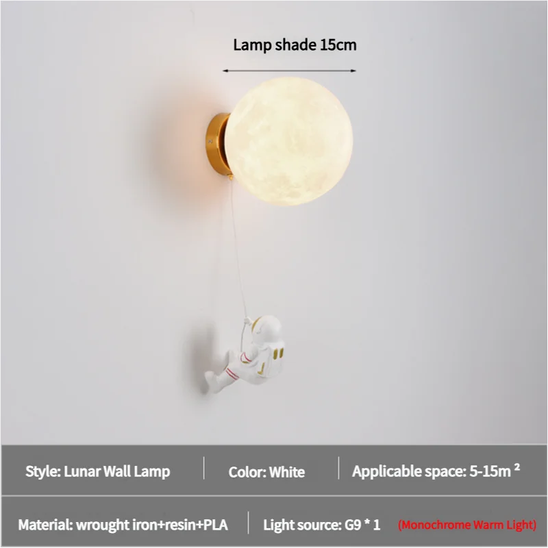 Astronaut Moon Wall Lamp with Warm Light,Diameter 15cm