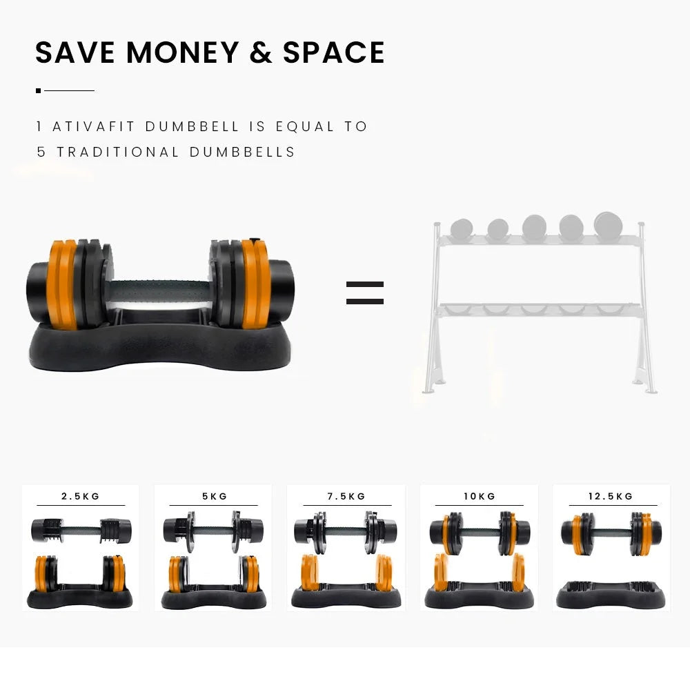 ATIVAFIT 12.5kg Adjustable Weight Dumbbell for Home Gym
