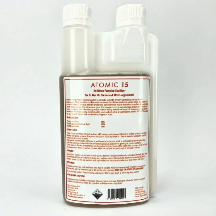 Atomic 15 Foaming Sanitiser - No Rinse Formula - Tools