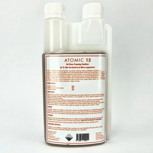 Atomic 15 Foaming Sanitiser - No Rinse Formula - Tools