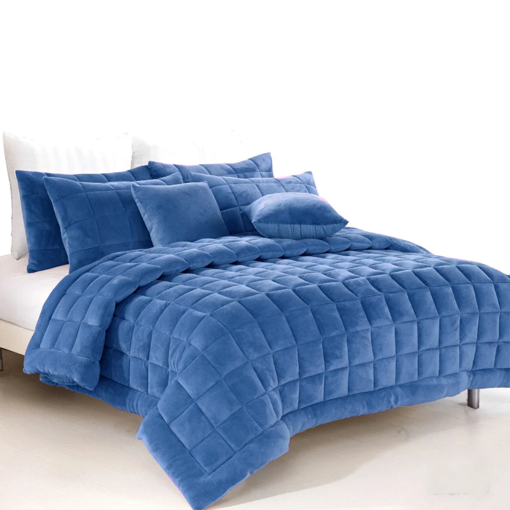 Augusta Faux Mink Quilt / Comforter Set - Denim King - Home