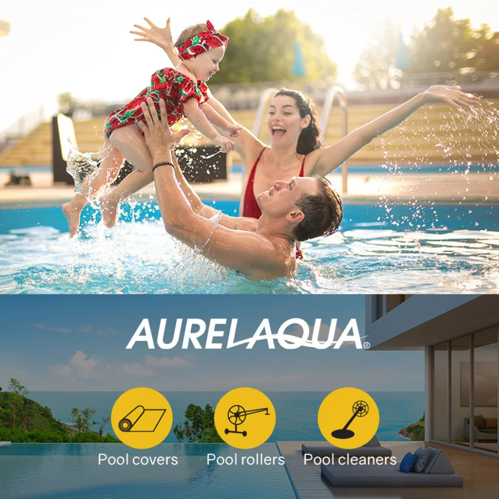 Aurelaqua Pool Cover Roller and 6x3.2m Solar Blanket 400