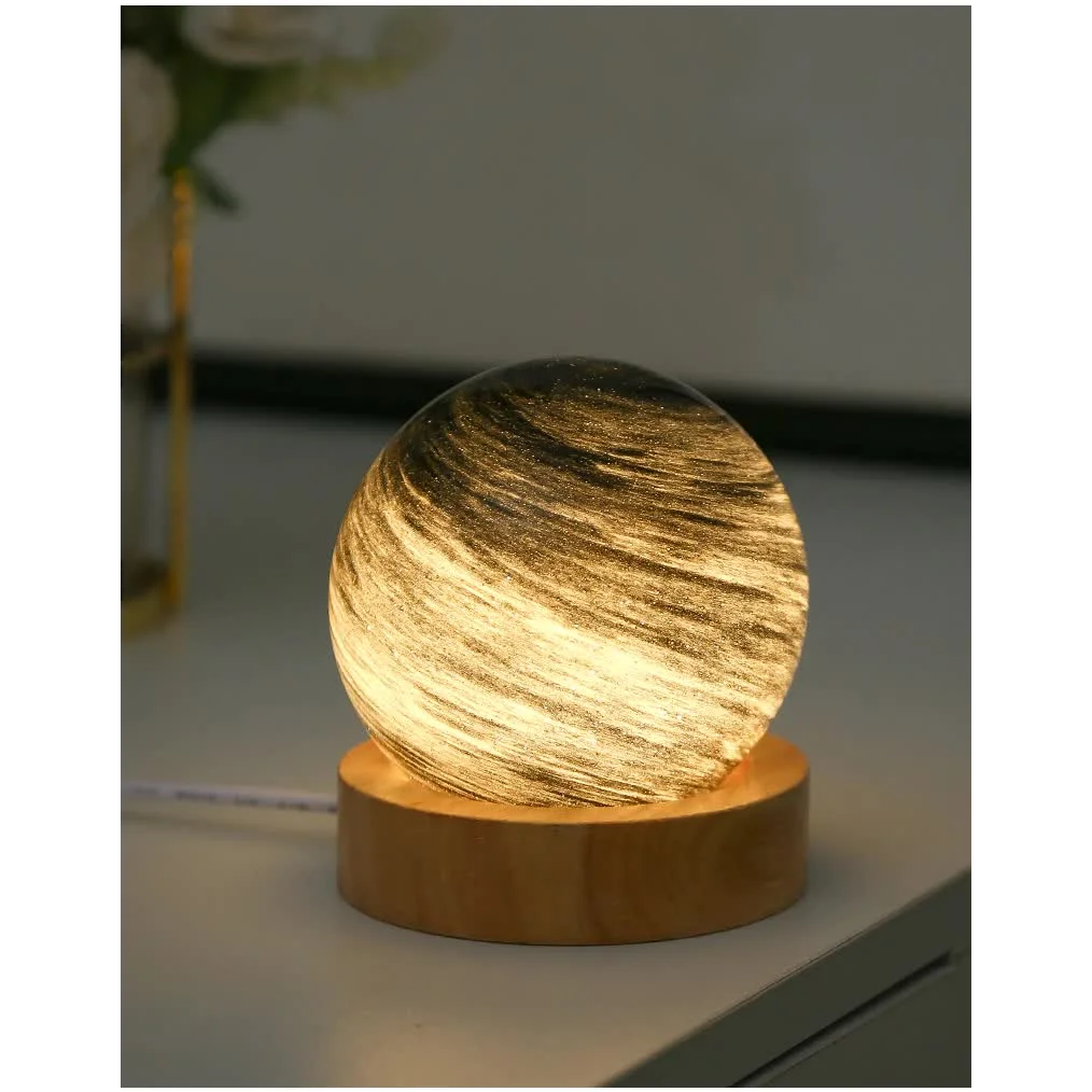 Aurora LED Planet Night Light with Wooden Base USB