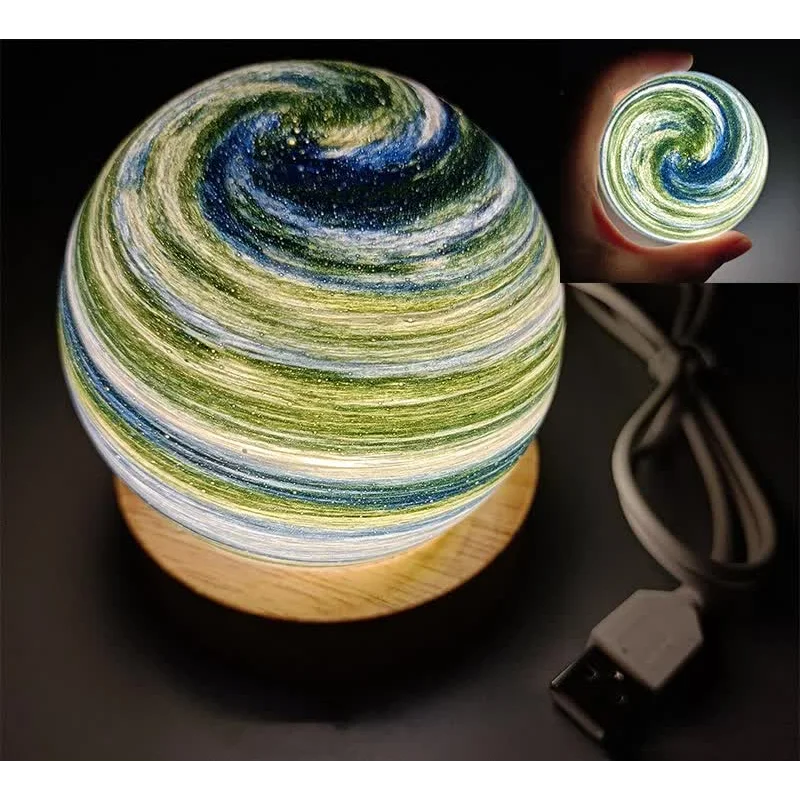 Aurora LED Planet Night Light with Wooden Base USB