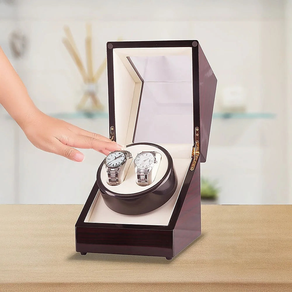 Wood automatic dual watch with display setup and product form