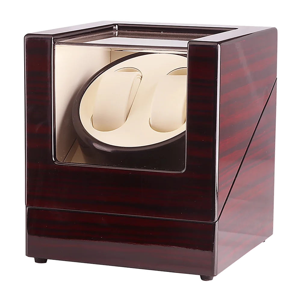 Wood automatic dual watch with shape details and included parts