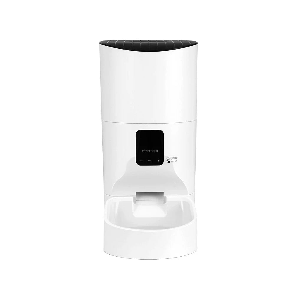 Automatic pet feeder with caster wheels and side handle rail