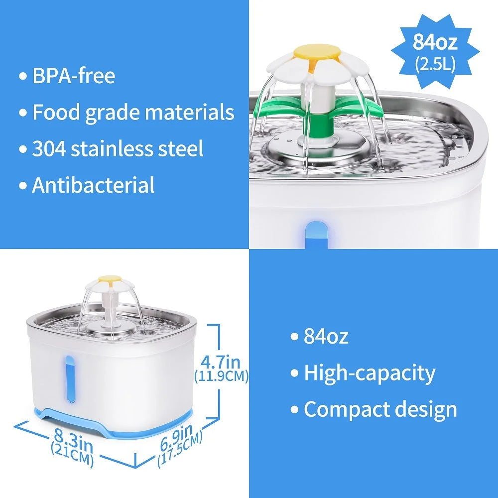 Automatic Pet Water Fountain 2.5L Dog Cat Water Feeder Bowl