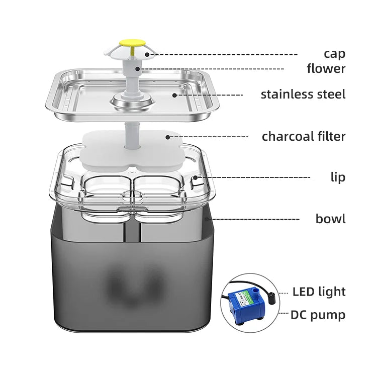 Automatic Pet Water Fountain 3L Dog Cat Stainless Steel